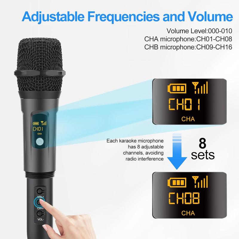 Wireless Microphones Rechargeable,  Karaoke Handheld Microphone with Receiver,Microphones for Singing,Karaoke Machines,DJ,Party,Church,Wedding, Speech wireless microphones for karaoke