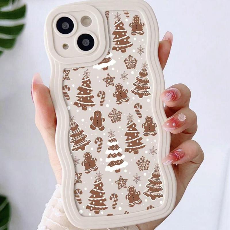 Cute Christmas Tree & Gingerbread Man Pattern Phone Case, Decorative Phone Protector Cover, Phone Accessories Compatible with iPhone 11 12 13 14 15 16 Pro Max