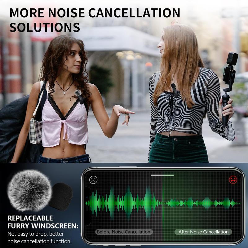 2pcs Professional Wireless Lavalier Lapel Microphone for Smartphone  iPhone, iPad - Cordless Omnidirectional Condenser，Plug-Play Recording Audio Mic for Interview Video Podcast Vlog