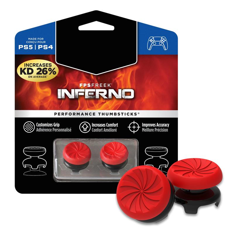 Fortnite accessories, FPS Freek Inferno for Playstation 5 4 (PS5 4) Controller | Performance Thumbsticks | 2 High-Rise Concave | Red Console Grips