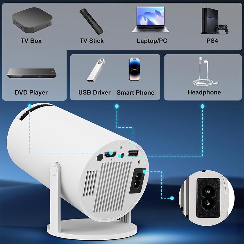 Portable Projector HY300 Pro, 4K Android 11 Dual Wifi6 260ANSI Allwinner H713 BT5.0 1080P 1280*720P Projector Multifunctional Projector for Home Cinema Outdoor