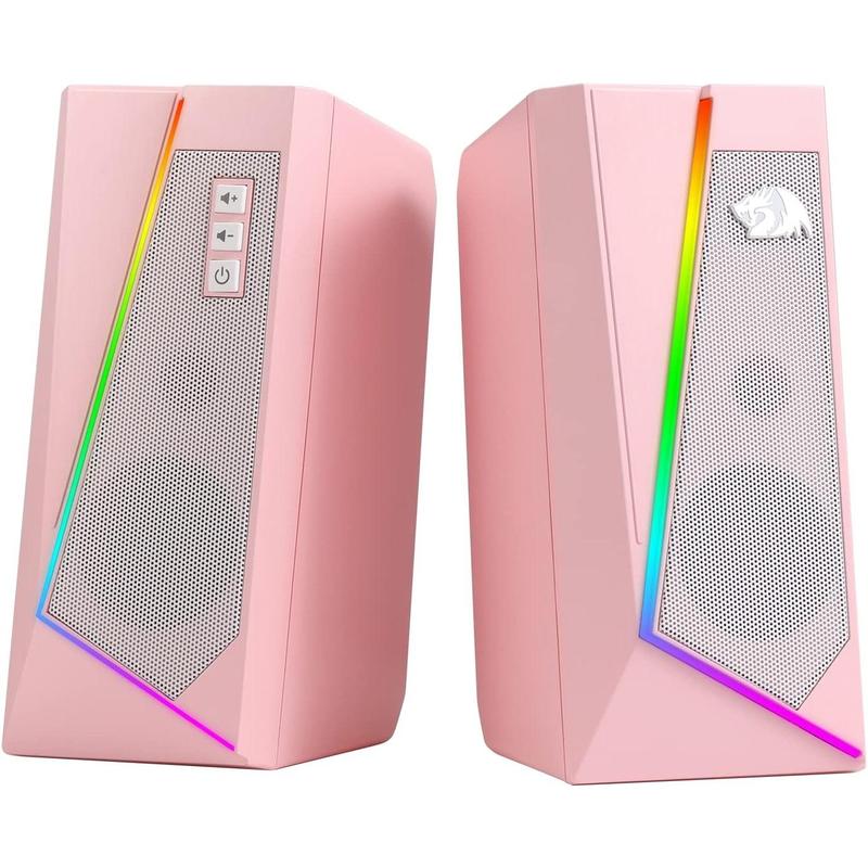 Redragon GS520 RGB Desktop Speakers, 2.0 Channel PC Computer Stereo Speaker with 6 Colorful LED Modes, Enhanced Sound and Easy-Access Volume Control, USB Powered w  3.5mm Cable