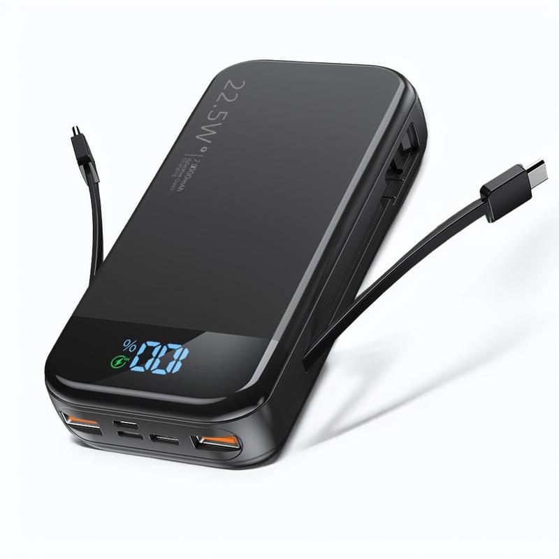 20000mAh Large Capacity Mobile Power Bank, Power Bank with Built-in 2 Cables, USB C-Input Output, PD3.0 QC4.0 22.5W Fast Charging, Suitable for Most Electronic Devices, Smartphone Accessories, Stocking Fillers Gift