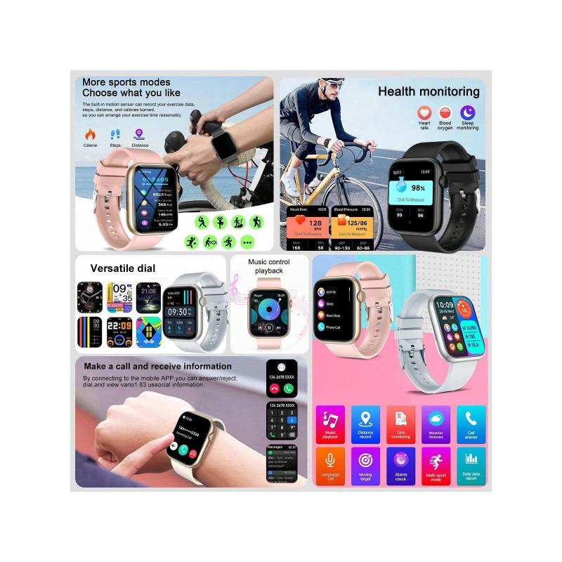 Men Women Smartwatch Full Touch Square Heart Rate Blood Pressure Sleep Monitor Sports Fitness Smart Watch Making Call Pedometer Alarm Clock Music Remote Control Watches Custom Watch Face for Android IOS Smart Bracelet Gifts for Girls and Boys Birthday For