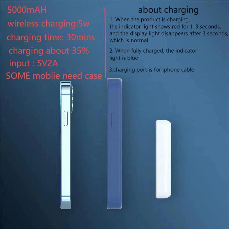 Portable Wireless Magnetic Power Bank, 1 Count 5000mAh Lightweight Magnetic Power Bank, Portable Charger for iPhone 12-15