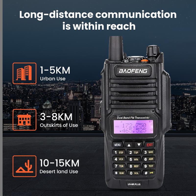 BAOFENG UV-9R Plus (upgrade of UV-5R) Protable Walkie Talkie, Handheld Ham Radio Long Range with IP67, Survival Emergency Preparedness Audio Gear