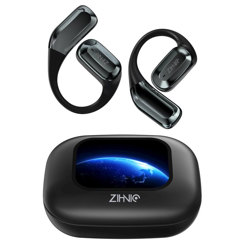 ZIHNIC S18 Earbuds with Smart Touch Screen Case, DIY Wallpaper, LED Display, IPX5 Waterproof, Noise Reduction Wireless Headphones, Bluetooth 5.4 Earphones, 25H Playtime, Adjustable Ear Hooks