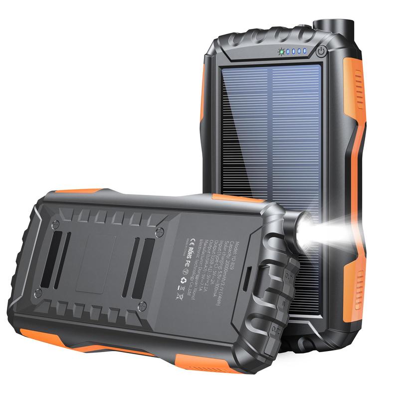 20000mAh Portable Solar Power Bank, Dual USB Output Port Waterproof Power Bank with LED Lights, Solar Power Charger for iPhone Android Phones, Phone Charger for Summer, Work Equipment for Men