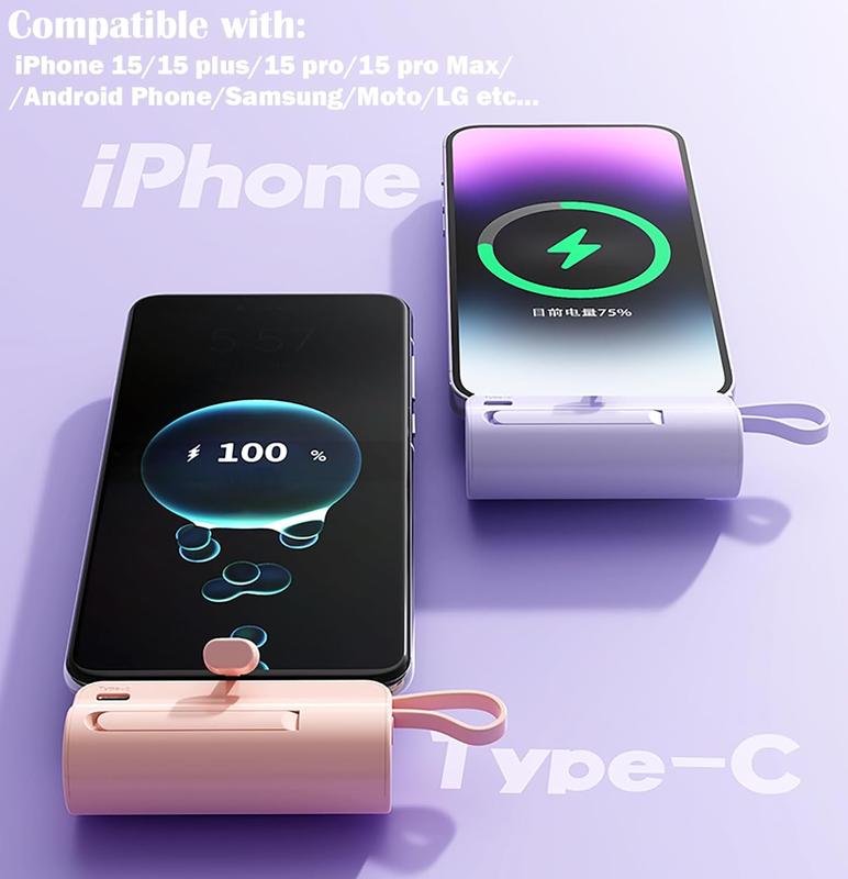 Mini Power Bank,Capsule Power Phone Charger 5500mAh,Portable Charger with Dual USB-C Ports for iPhone 15 15 plus 15 pro 15 pro Max Android Phone Samsung Moto LG etc