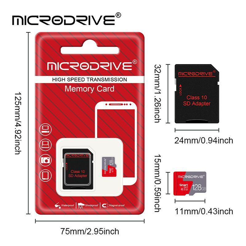 MICRODRIVE 32GB 64GB 128GB 256GB Micro SD Card, 1 Count Class 10 U3 Memory Card with SD Adapter, Camera Accessories for Smartphone, Camera, Laptop, PC