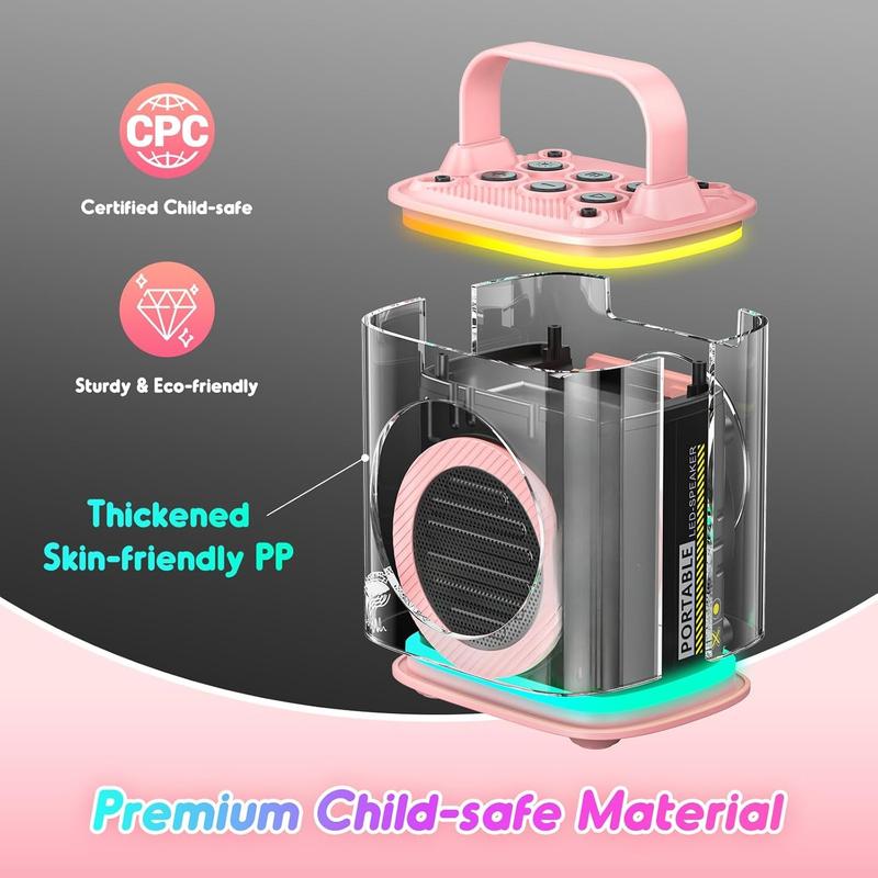 Mini Karaoke Machine with 2 Wireless Microphones, Portable Bluetooth Speaker for Kids Adults with Colorful LED Lights, Toy Gifts for Toddler Girls and Boys Age 4 5 6 7 8 9 10 12 Home Party Pink