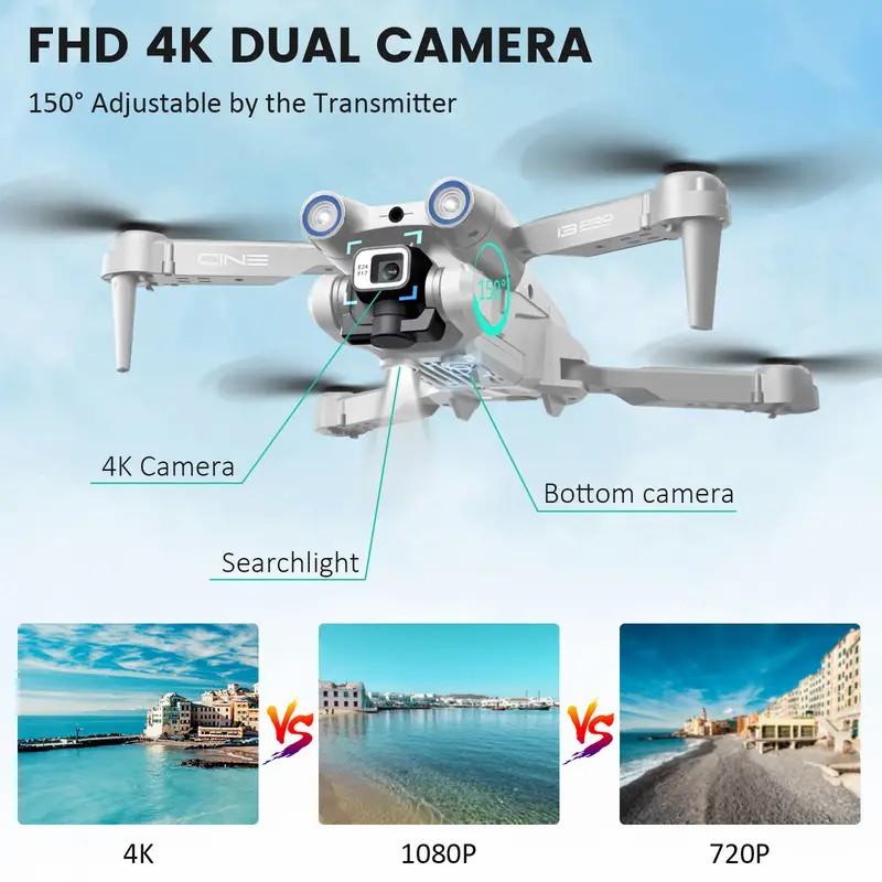 4K High-definition Dual-camera Drone, Imitation Titanium Alloy Appearance, One-keyTakeoff  Landing  Return, Obstacle Avoidance Switch, Adjustable Camera and Light Control, Optical Flow Positioning Technology! The Best Choice for Christmas Gifts.