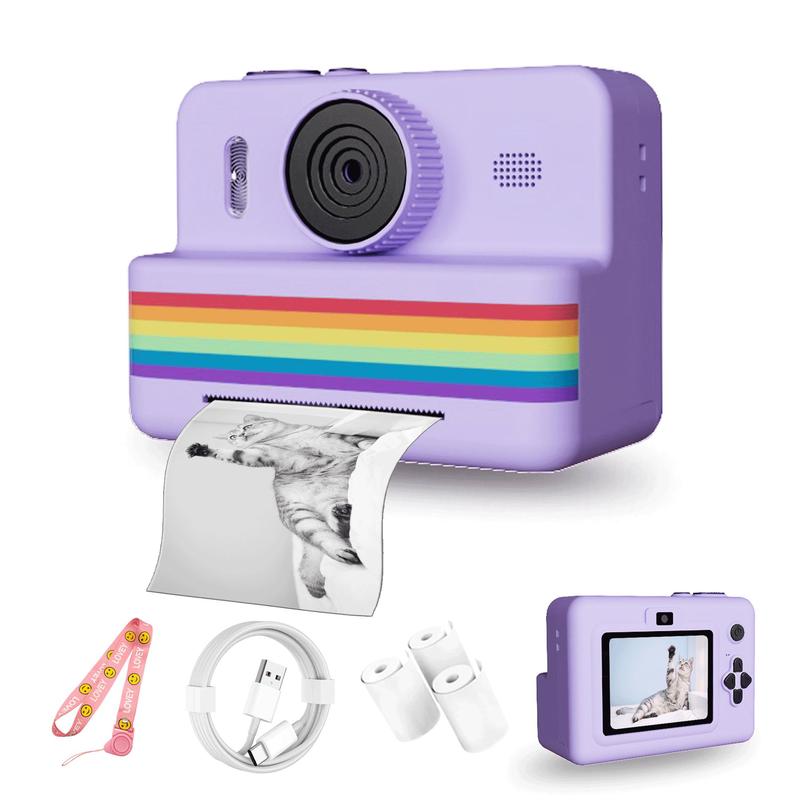 Instant Camera with 3 Print Paper, 2.8 Inch LCD Screen Digital Camera, Rechargeable 1080P Camera, Birthday Gift for Boys & Girls