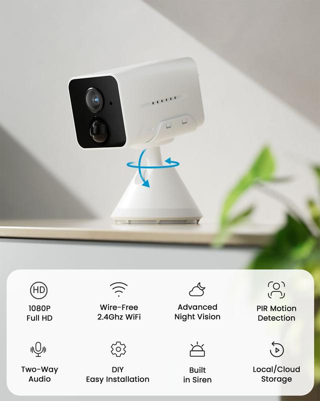 ieGeek Battery Camera Bundle - Mini Security Camera Wireless 1080P Portable Indoor Surveillance Camera Set for Home Security with Human Detection,Two-Way Audio, Siren and APP Alert, Clear Night Vision, Cloud SD, 4-Screen Simultaneous Display WiFi PanTilt