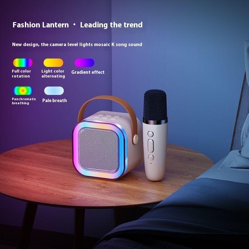 Portable wireless karaoke speaker with microphone, HIFI stereo subwoofer, KTV speaker with RGB color LED light subwoofer, outdoor sports travel karaoke machine sound system, audio equipment, room accessories