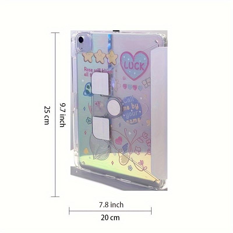 Laser Flower & Butterfly Transparent 2-In-1 Acrylic 360-Degree Rotating Stand Case For Ipad Models 10.2 Air4 Air5 Pro11 10Th 10.9 9.7 - Includes Butterfly Kickstand & Airpod Case