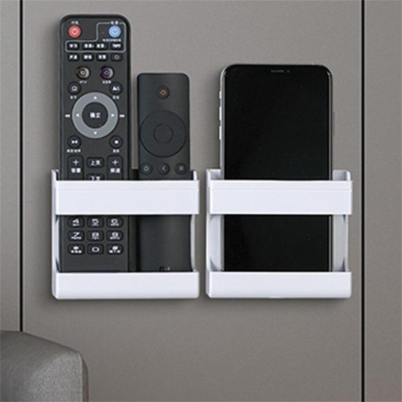 Wall Mounted Phone Holder, 1 Count Portable Self-adhesive Phone Holder, Remote Control Storage Box for Home Bathroom Living Room Bedroom