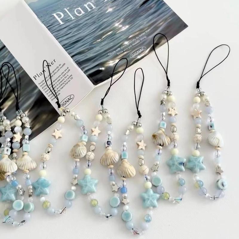 Sea Shell Decor Beaded Phone Chain, Cute Phone Lanyard, Creative Phone Strap for Women & Girls, Fashion Phone Charm for Daily Use