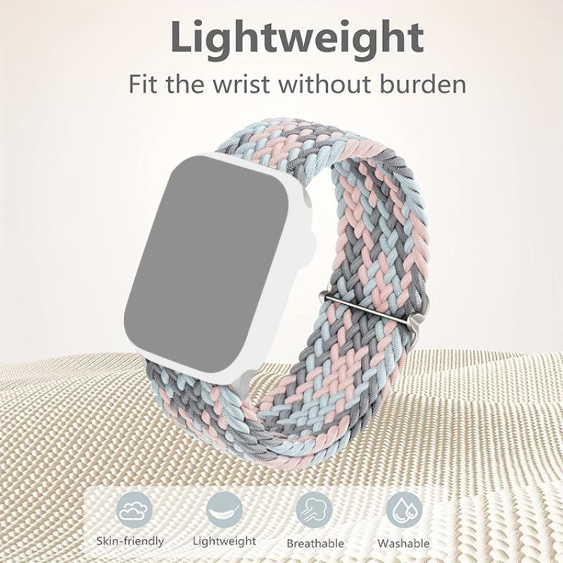 Braided Solo Loop Smartwatch Band (Band Only), Adjustable Stretchy Soft Nylon Watch Band, Fashion Watch Band Compatible with iWatch Smartwatches Series, Wearable Accessories