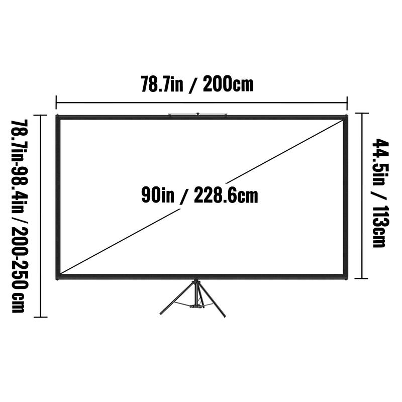 VEVOR Tripod Projector Screen with Stand 90 inch 16:9 4K HD Projection Screen Stand Wrinkle-Free Height Adjustable Portable Screen for Projector Indoor & Outdoor for Movie, Home Cinema, Gaming, Office Accessories Aluminum