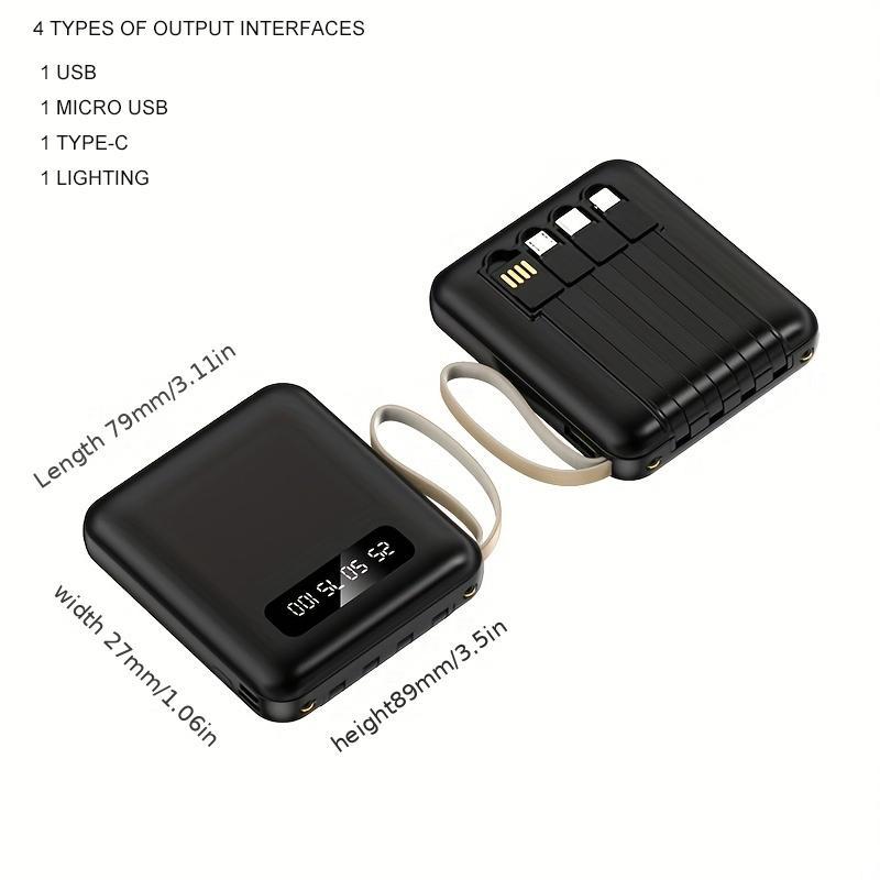 4 in 1 10000mAh Power Bank, Portable Compact Mobile Power, Large CapacityPower Bank with Built-in 4 Cable  for Home Office Outdoor Travel