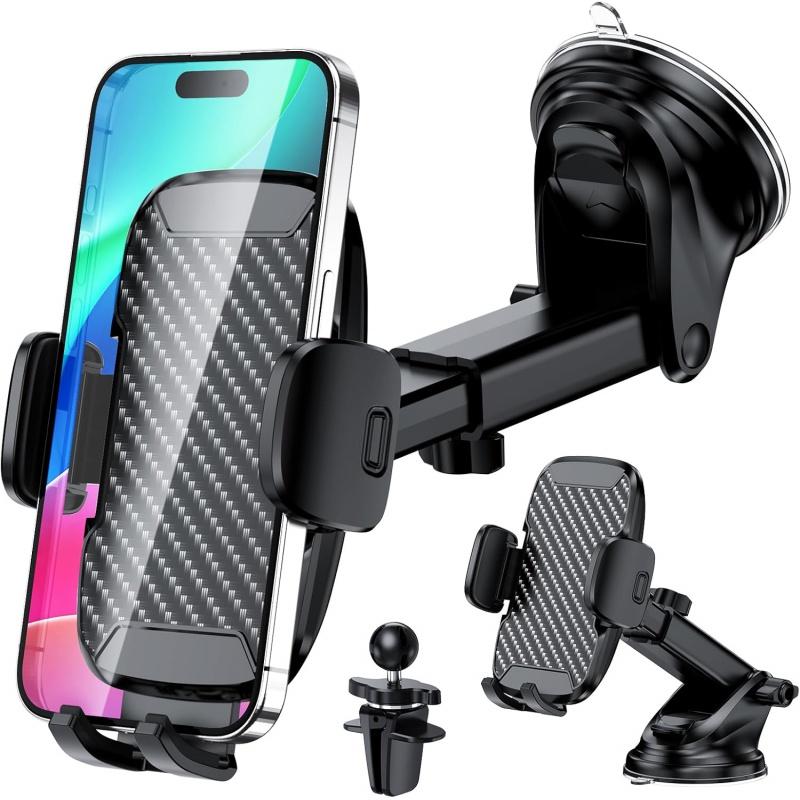 Car Phone Holder Phone Holders for Your Car Windshield Dashboard Air Vent Universal Hands Free Car Mount Phone Holder with Suction Cup Base and Telescopic Arm for Smartphone Adjustable Button Installation Protection