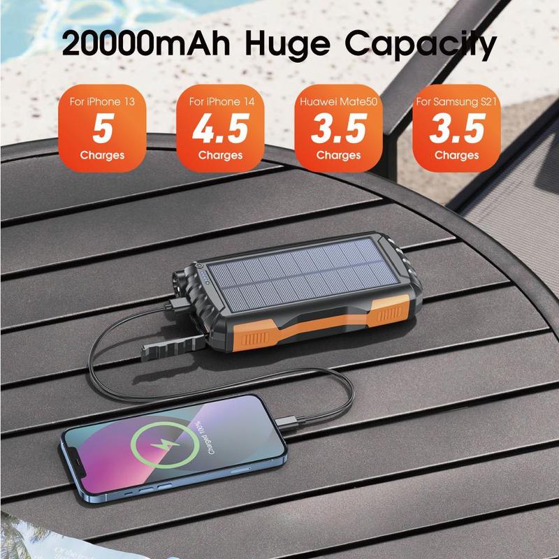 20000mAh Portable Solar Power Bank, Dual USB Output Port Waterproof Power Bank with LED Lights, Solar Power Charger for iPhone Android Phones, Phone Charger for Summer, Work Equipment for Men