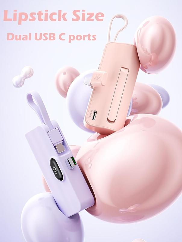 Mini Power Bank,Capsule Power Phone Charger 5500mAh,Portable Charger with Dual USB-C Ports for iPhone 15 15 plus 15 pro 15 pro Max Android Phone Samsung Moto LG etc