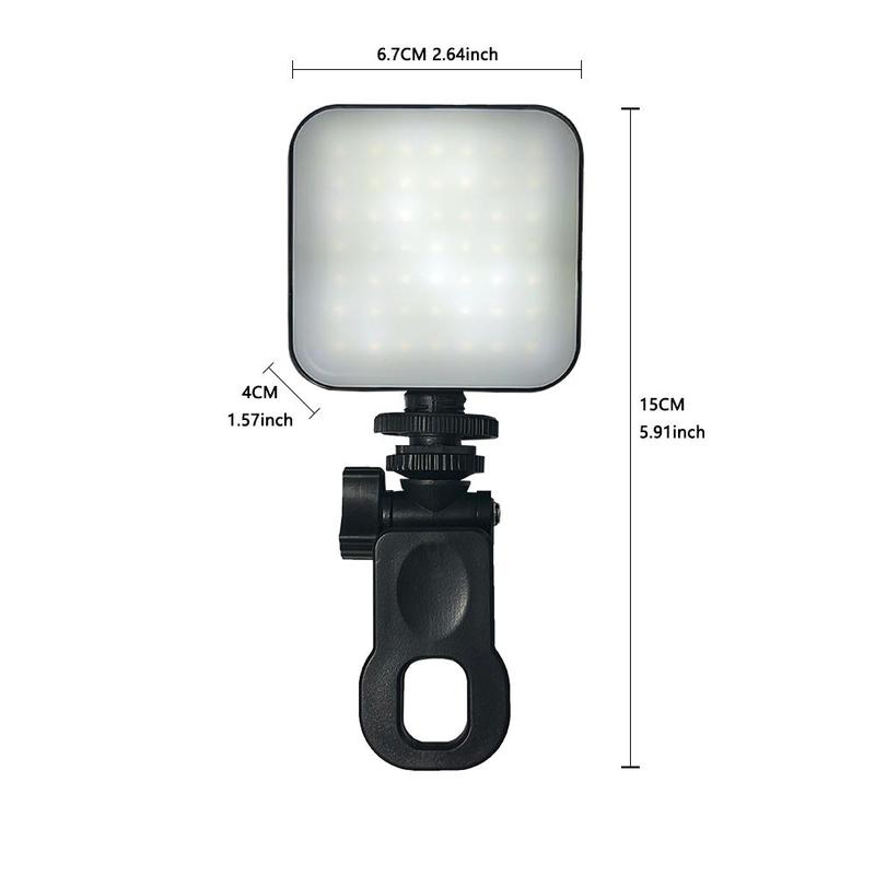 Square Fill Light with Clip & USB Charging Cable, 10-level Adjustment Brightness Selfie Light, Professional Camera Fill Light