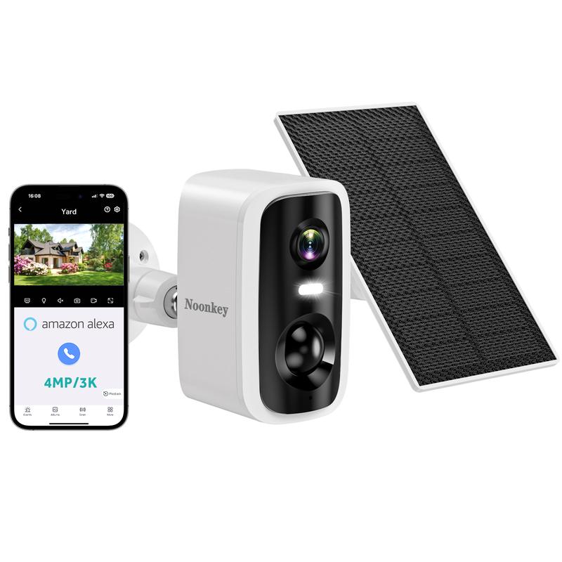 [Gift]Noonkey 4MP Solar Security Cameras Wireless Outdoor, Battery Powered WiFi Security Camera w Spotlight & Siren Alarm, AI Detection for Home Security, Color Night Vision, 2-Way Audio, Waterproof, Alexa