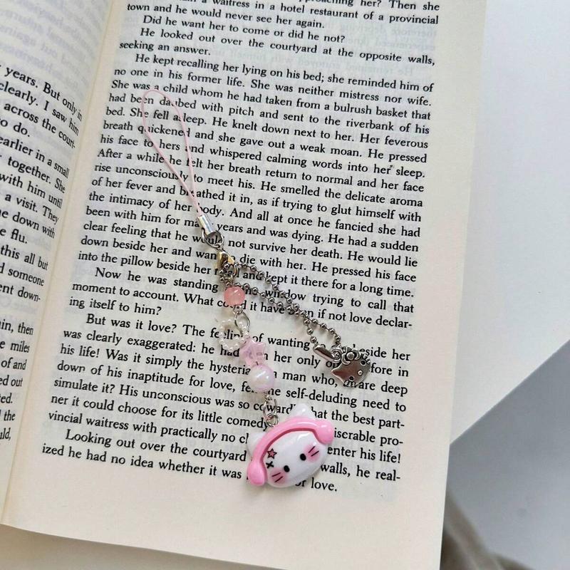 Original Design Pink Earphone Cat Shaped Phone Lanyard, Kawaii Cartoons Cute Handmade Guben Chain, Phone Pendant, Phone Strap