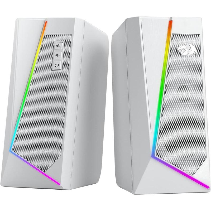 Redragon GS520 RGB Desktop Speakers, 2.0 Channel PC Computer Stereo Speaker with 6 Colorful LED Modes, Enhanced Sound and Easy-Access Volume Control, USB Powered w  3.5mm Cable