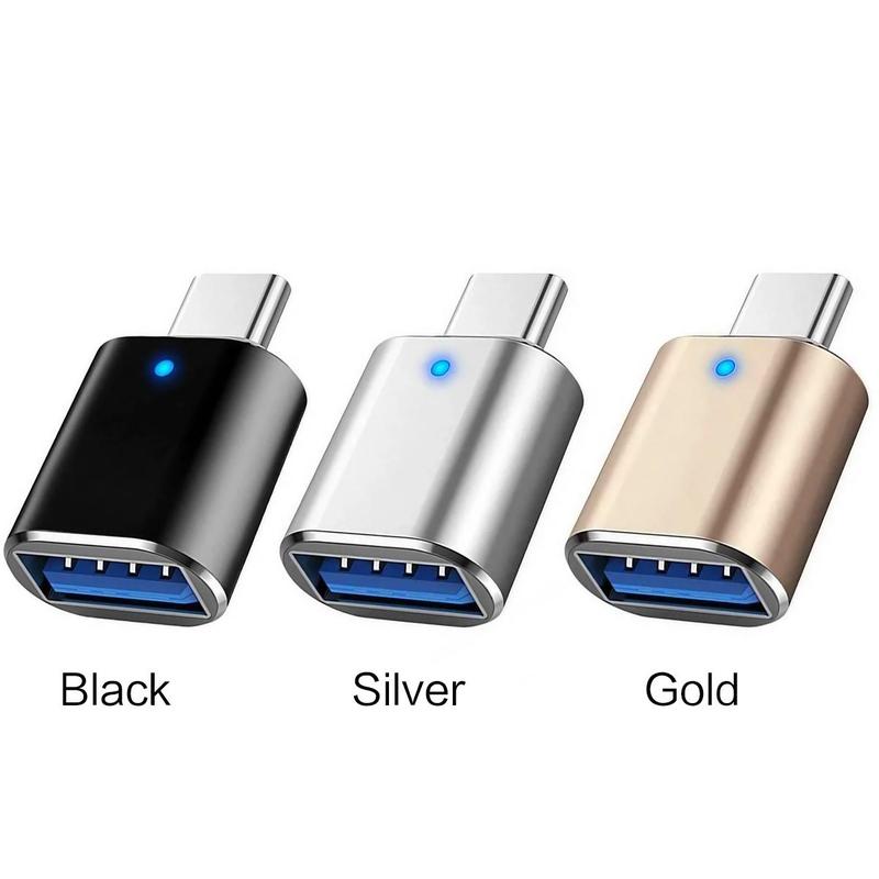 USB C to USB OTG Adapter, USB C Male to USB A 3.0 Female Converter with LED Indicator Light, Phone Accessories for Home Office