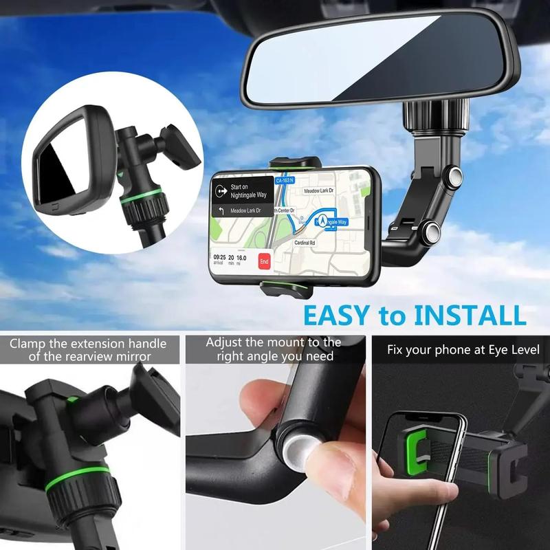 360 Degree Rotatable Car Phone Holder, Multifunctional Phone Bracket for Auto Rearview Mirror, Universal Car Interior Accessories