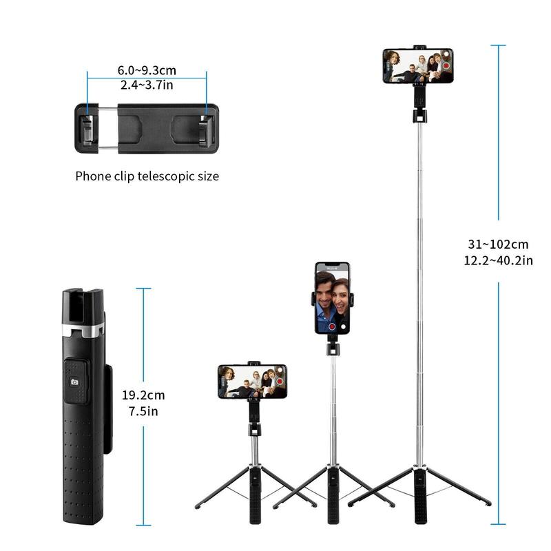 Portable Selfie Stick Tripod, 360° Rotatable Selfie Stick with Remote Control & Fill Light, Phone Tripod Stand for Gopro, iPhone, Samsung, Huawei