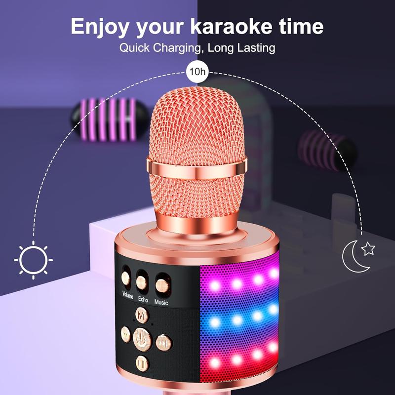 Bluetooth Wireless Karaoke Microphone with LED Lights,4-in-1 Portable Handheld Mic with Speaker Karaoke Player for Singing Home Party Toys Birthday Gift for Kids Adults Girls Q78(Rose Gold)