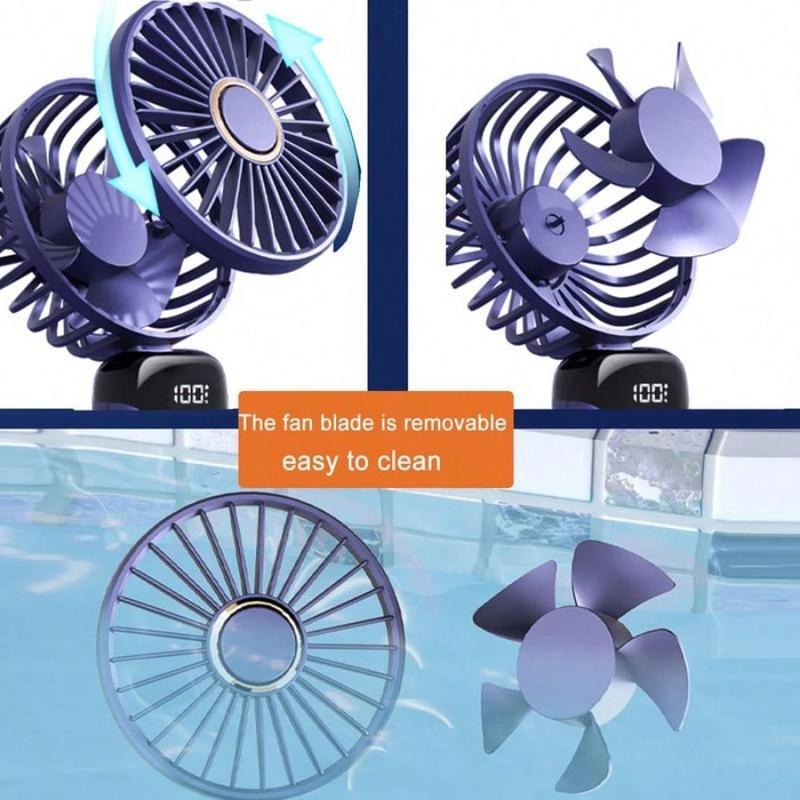 5000mAh Handheld Mini Fan Foldable Portable Neck Hanging Fans 5 Speed USB Rechargeable Fan with Phone Stand and Display Screen Mobile Folding