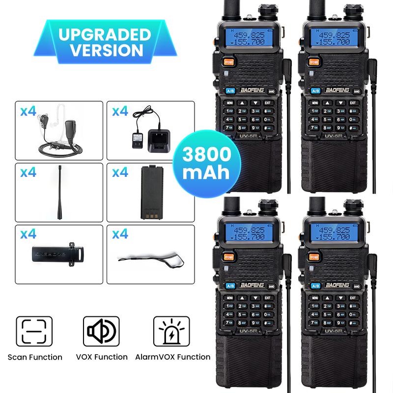 Baofeng UV-5R Dual Band Ham Radio Long Range Handheld radio 3800mAh Extended Battery Rechargeable Two Way Radio Walkie Talkies for Adults with Earpiece, USB Charger (Black-8W 1 count Full Kits)