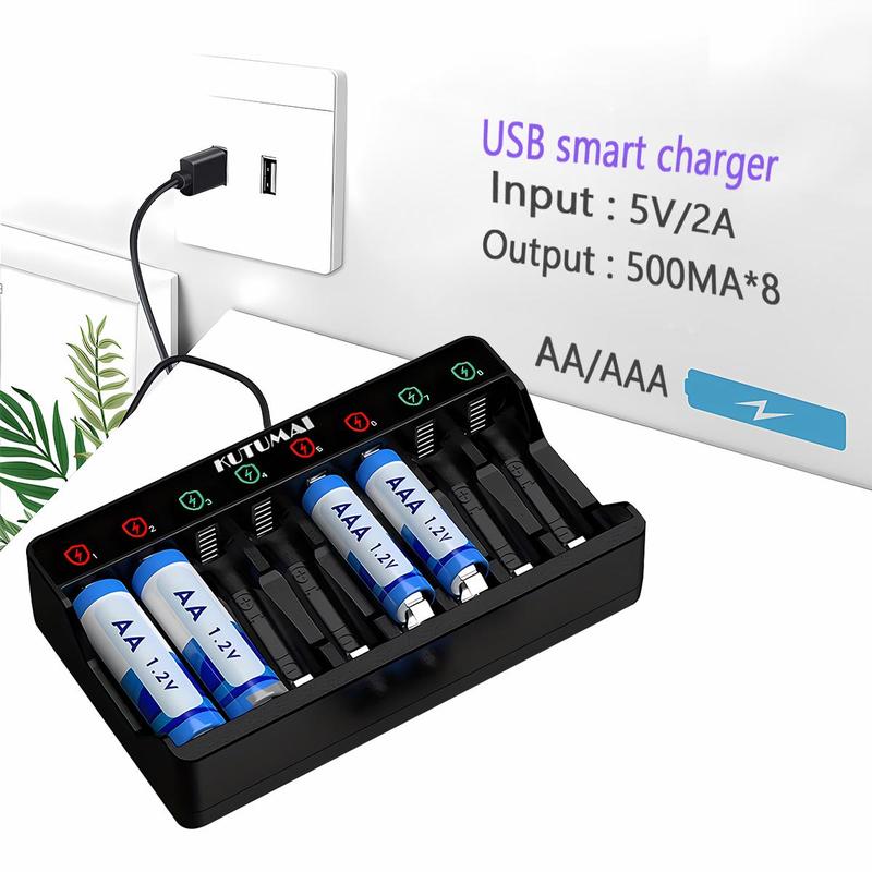 8-slot Independent Battery Charger (Without Battery), USB Powered Smart Battery Charger, Smart Charging Station for Ni-MH Ni-CD 1.2V AA AAA Battery