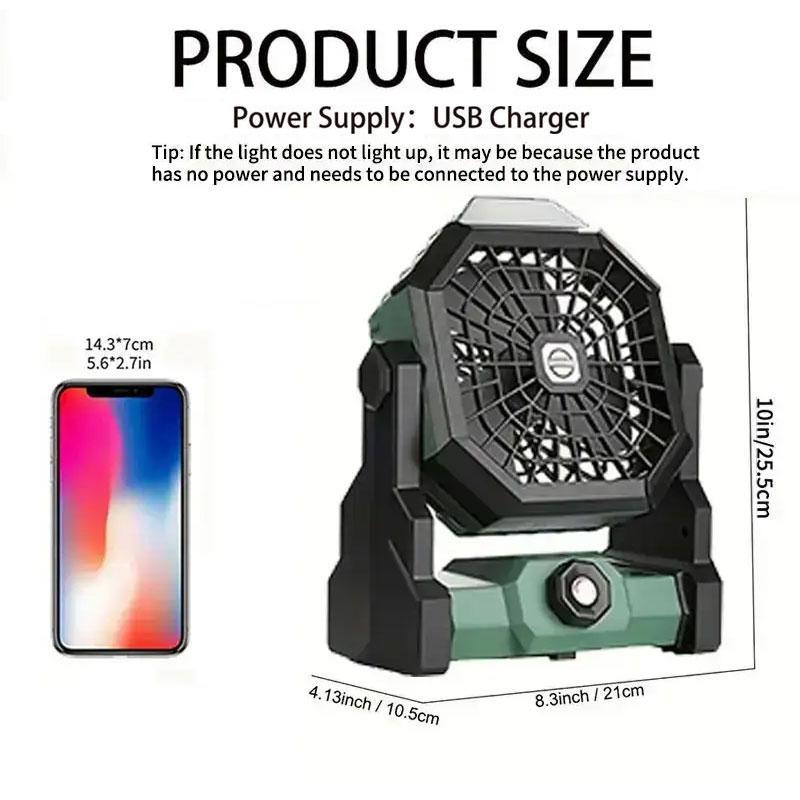 Outdoor Camping Fan, Rechargeable Fan with LED Lantern Illumination, Portable 270° Rotation Cooling Fan with Hook for Travel Picnic Fishing, Adjustable Fan for Outdoor Travel Fishing