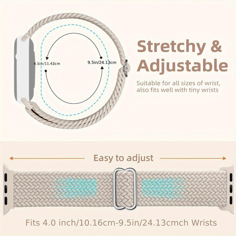 Braided Solo Loop Smartwatch Band (Band Only), Adjustable Stretchy Soft Nylon Watch Band, Fashion Watch Band Compatible with iWatch Smartwatches Series, Wearable Accessories