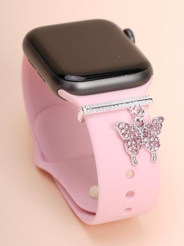 Rhinestone Decor Butterfly Design Watch Band Ring Loops, Watch Strap Accessories for Apple Watch, Watch Strap Charm Suitable for Galaxy Watch Series