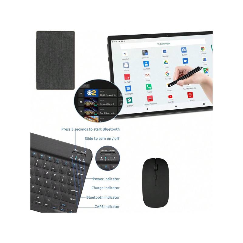 2024 Newest 2 In 1 Tablets With Keyboard, 10.1 Inch Android Tablet, 8GB RAM+64GB ROM+512GB Expandable, 8MP Dual Camera, 1280*800 IPS Screen Tablet Computer, WiFi, Bluetooth, 6000mAH Long Battery Life Tablet PC