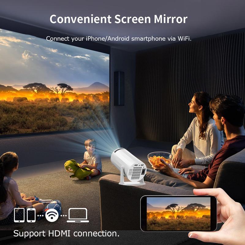 Mini Portable Projector, Christmas presents,4K 1080P Full HD Supported, WiFi6+Bluetooth 5.0,180°Rotatable Outdoor Projector,Built-in Android