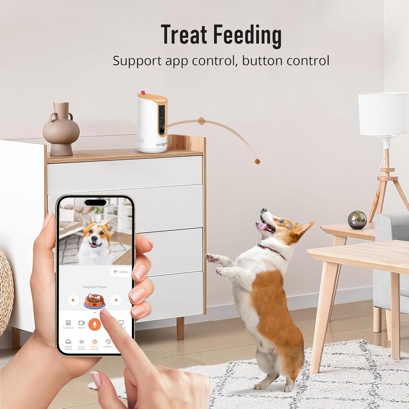 2K Pet Camera, 360?View  Camera  Dispenser, 5G WiFi Pets  with Phone APP, Two-Way Audio,  Night Vision, Barking Detection and Motion , Works with Alexa