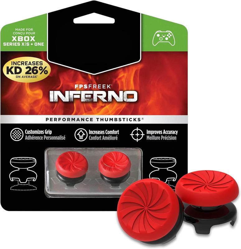 Fortnite accessories, FPS Freek Inferno for Playstation 5 4 (PS5 4) Controller | Performance Thumbsticks | 2 High-Rise Concave | Red Console Grips