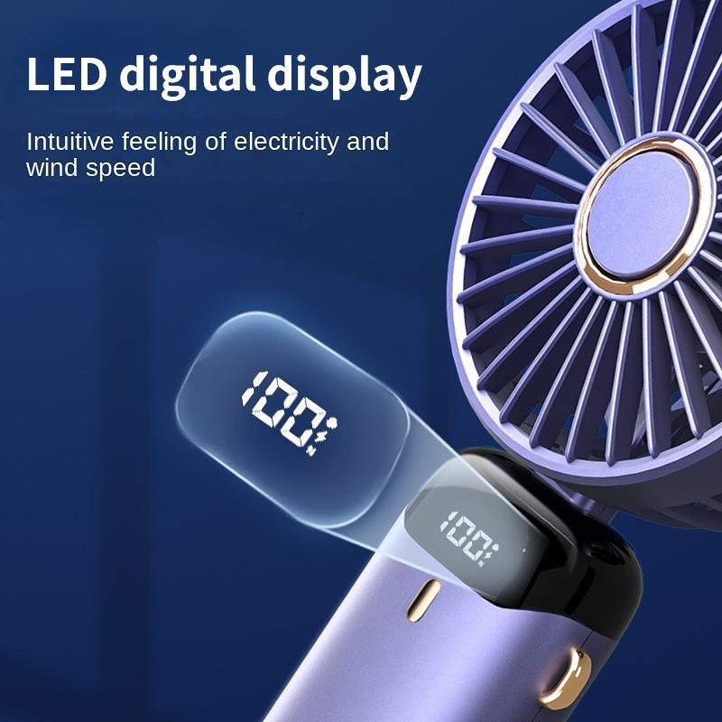 Summer Handheld Fan, Mini USB Foldable Rechargeable Fan with Digital Display, Universal Stocking Stuffers Battery Operated Desk Fan, Cooling Fan, Summer Gift