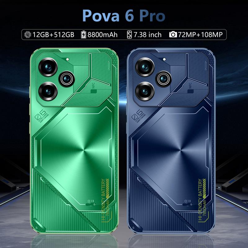 Pova 6 Pro 5G smartphone 7.38-inch HD 12G+512G Android 14 72MP+108MP 8800mAh Dual SIM Snapdragon8 Gen3 Face Unlock Fingerprint Unlocked OTG GPS Mobile Cellphone Mobile Cellphone