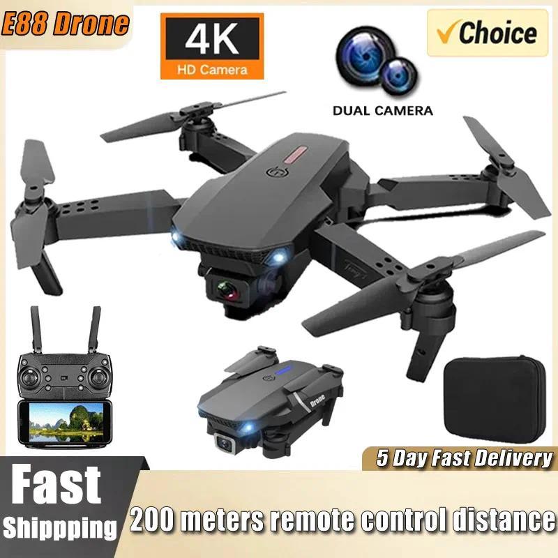 New E88Pro RC Drone 4K Professinal With 1080P Wide Angle Dual HD Camera Foldable RC Helicopter WIFI FPV Height Hold Apron Sell Charging Automatic Folding Durable Blades Cable Phone Chargeable