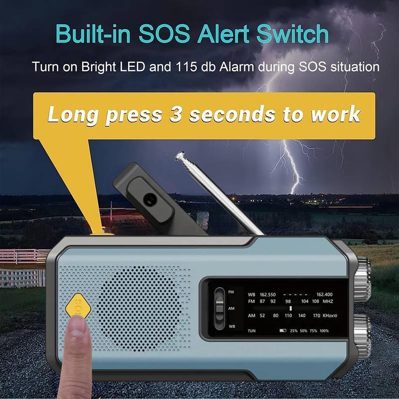 Durable Emergency Hand Crank Radio with 3LEDs Flashlight for Summer Gift, AM FM Portable Weather Radio with 2000mAh Power Bank Phone Charging & SOS Alarm, Audio Radio for Outdoor Camping